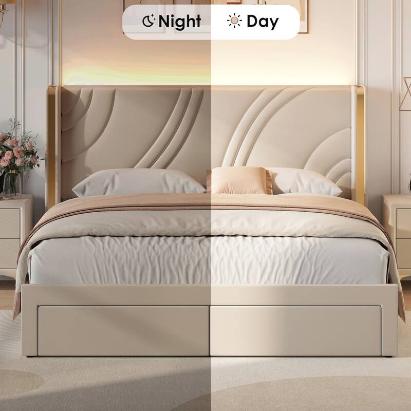 Queen Size Modern Upholstered LED Bed Frame