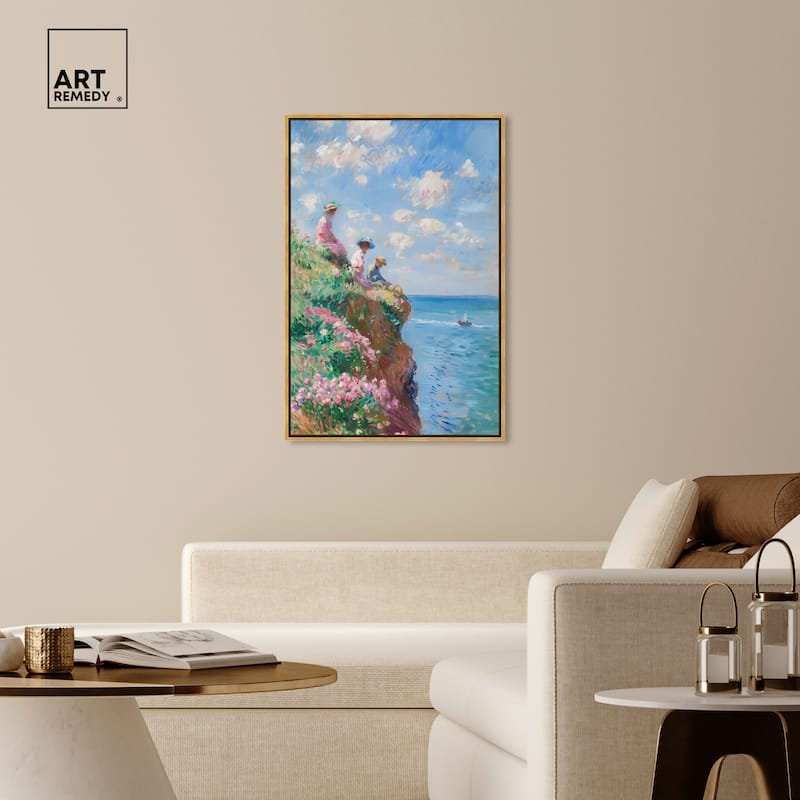 Art Remedy By The Seaside Framed Impressionism 1 Piece Canvas Wall Art /Monet And Van Gogh Inspired Art