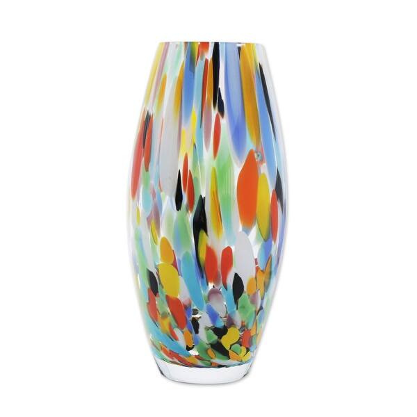 NOVICA Carnival Confetti, Handblown art glass vase (9 inch ...
