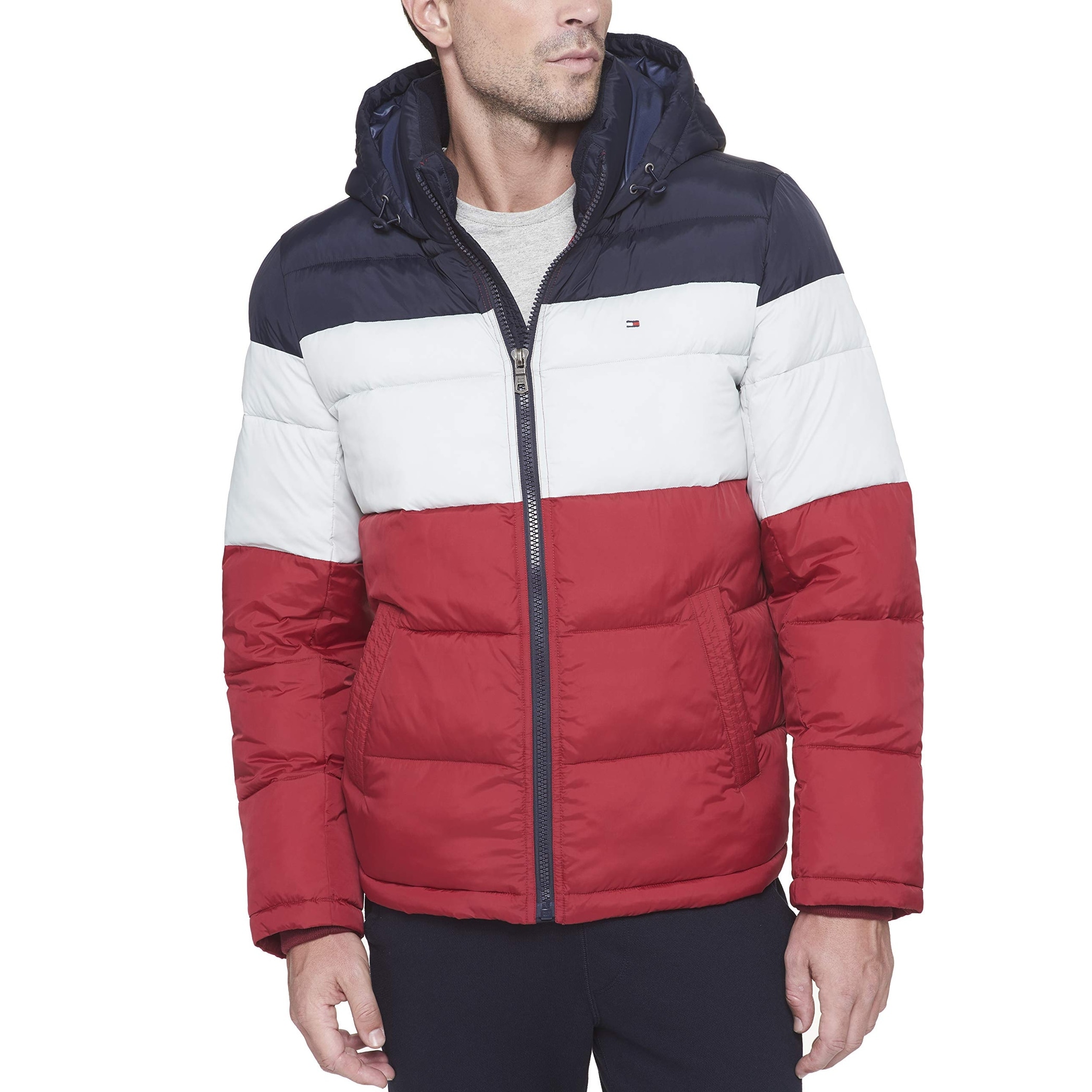tommy hilfiger coat red white and blue