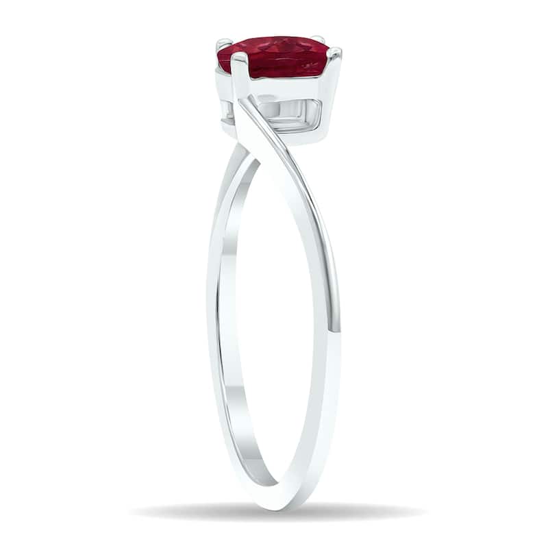 Women's Solitaire Ruby Wave Ring in 10K White Gold