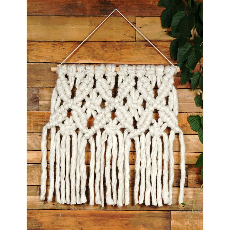 Loominaire Rustic Macrame Wallhanging "Ranthambore" Hand Woven of Wool/Viscose - 20" x 24"