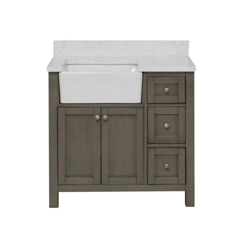 KitchenBathCollection Yorkshire 36" Farmhouse Bathroom Vanity with Engineered Marble Top