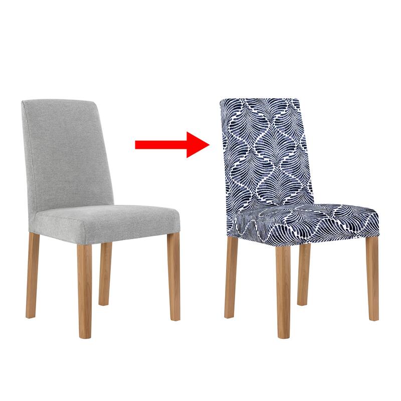 No. 918 Selene 2-pack Ogee Print Stretch Fit Elastic Dining Chair Cover Pair - 28" x 39"