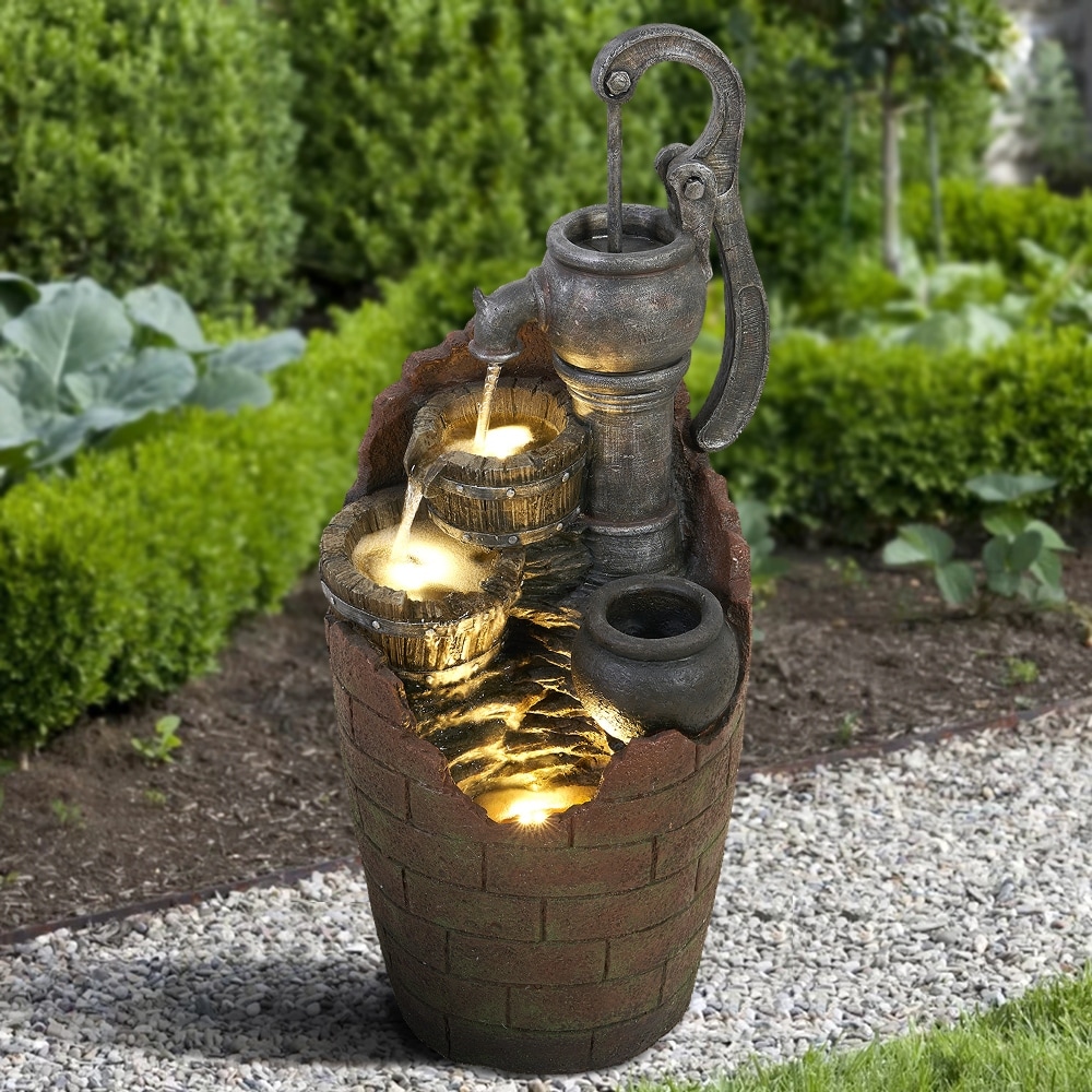 32.9'' H Water Fountain Outdoor Resin Waterfall with LED