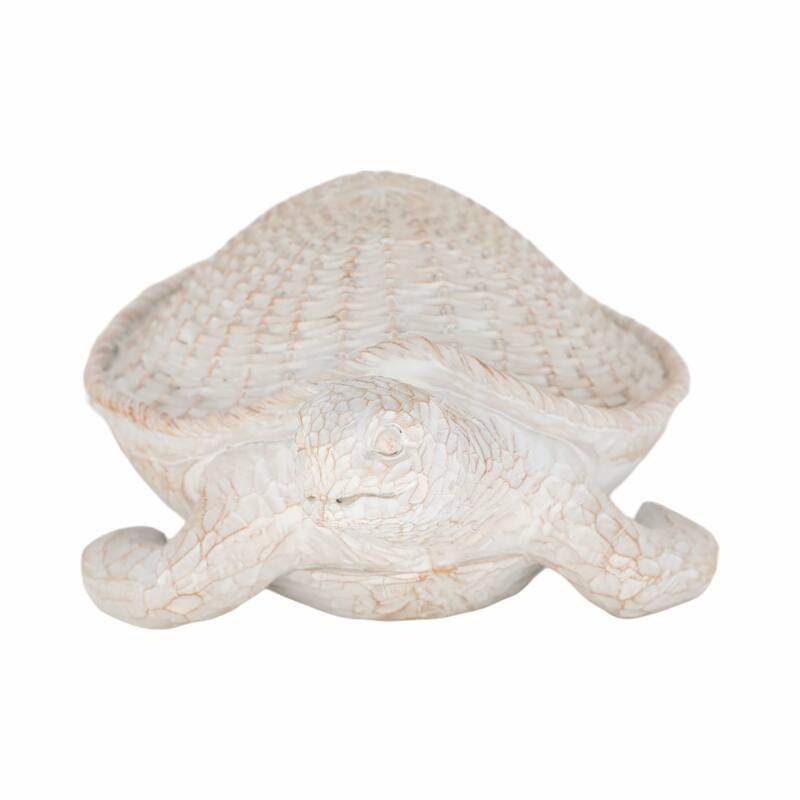 Resin Coastal Style Sea Turtle Sculpture with Woven Shell Texture