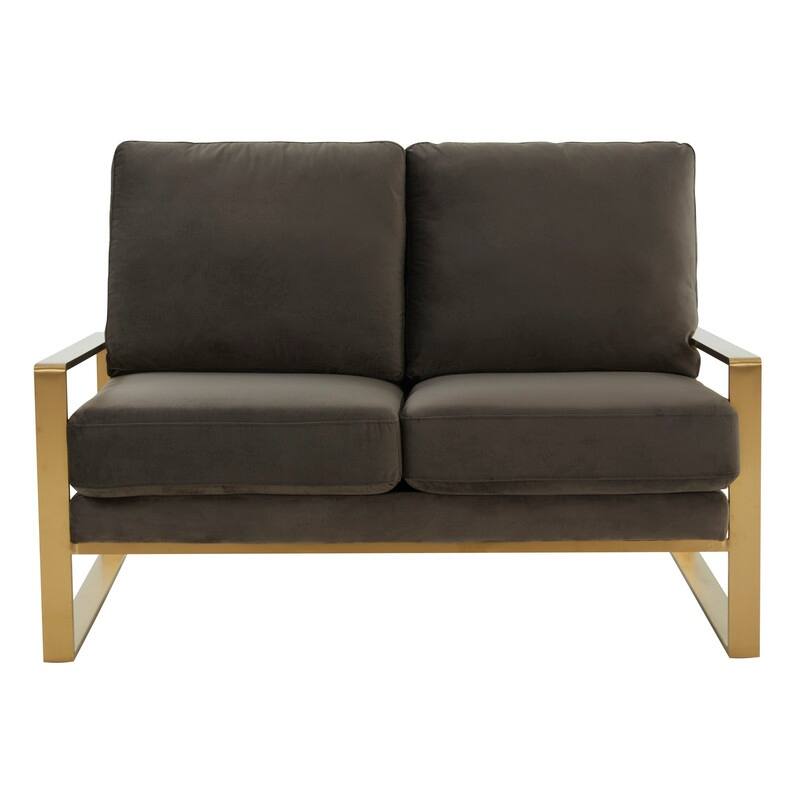 Jefferson Modern Two-Seater Velvet Loveseat with Brushed Gold Stainless Steel Base, Removable Cushions for Living Room or Lounge