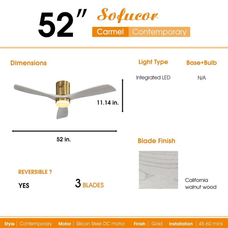 52" Wood Blades Integrated Dimmable LED Ceiling Fan with Light and Remote