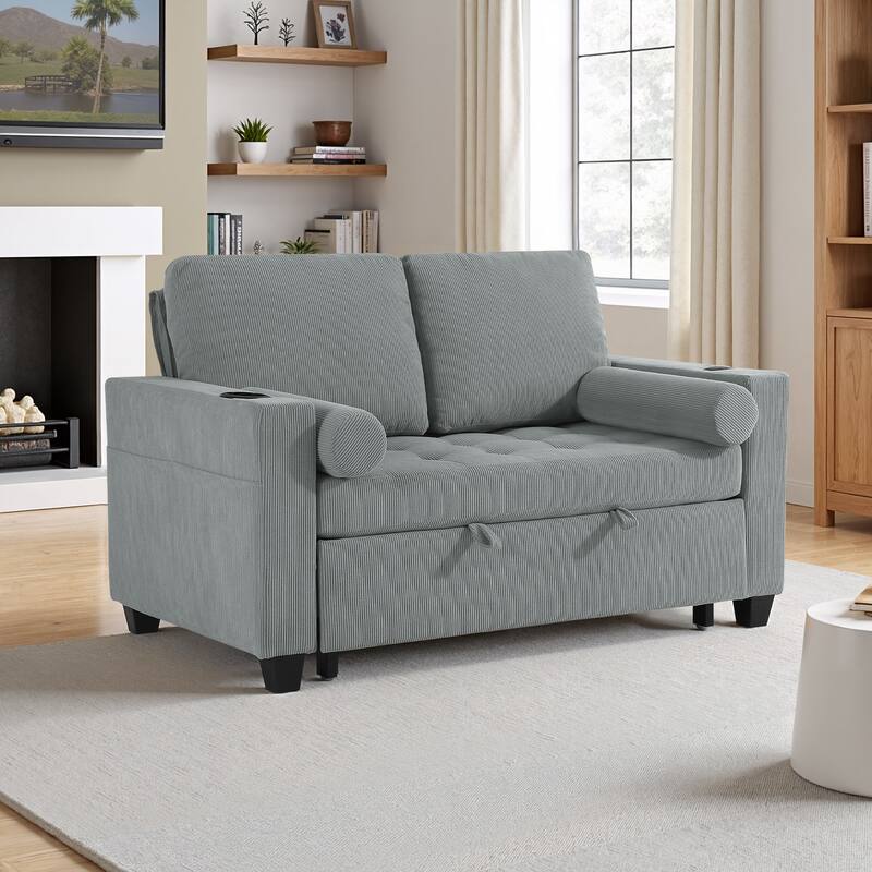 Corduroy Pull-Out Chair Bed Adjustable Recline Convertible Sleeper Sofa