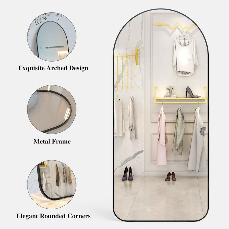 32 Inch Arch Framed Freestanding Full Length Mirror in Black - 32" x 71" in.