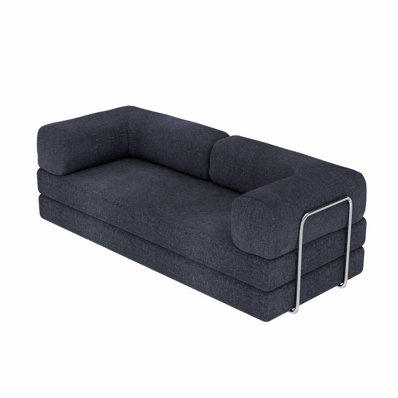 HomeRoots 82" Blue Chenille Modular Stainless Steel Sofa