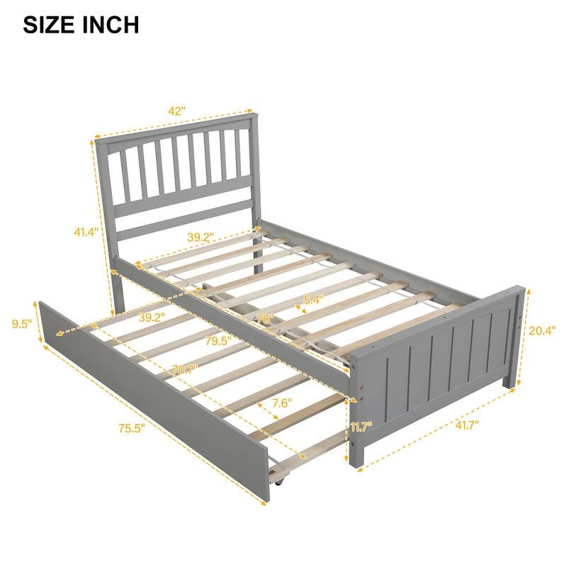 Twin size Wooden Platform Bed with Trundle