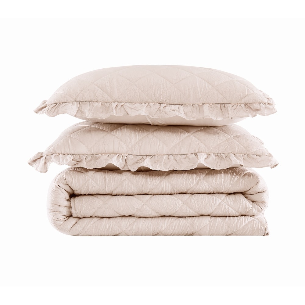 Truly Soft Crinkle Ruffle 3 Piece Quilt Set