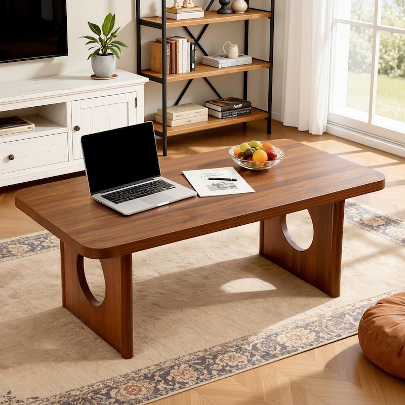 47-Inch Rectangular Center Coffee Table with Solid Pine Wood Legs - 47.24"L x 23.62"W x 17.13"H
