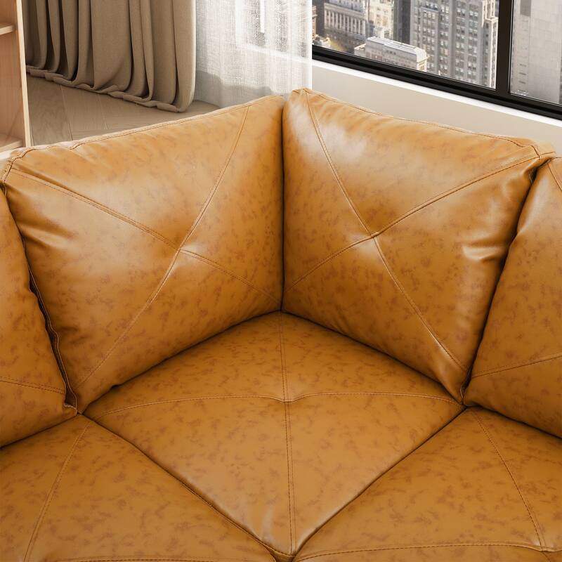 L-Shaped PU Leather Sofa & Chaise with Ottoman