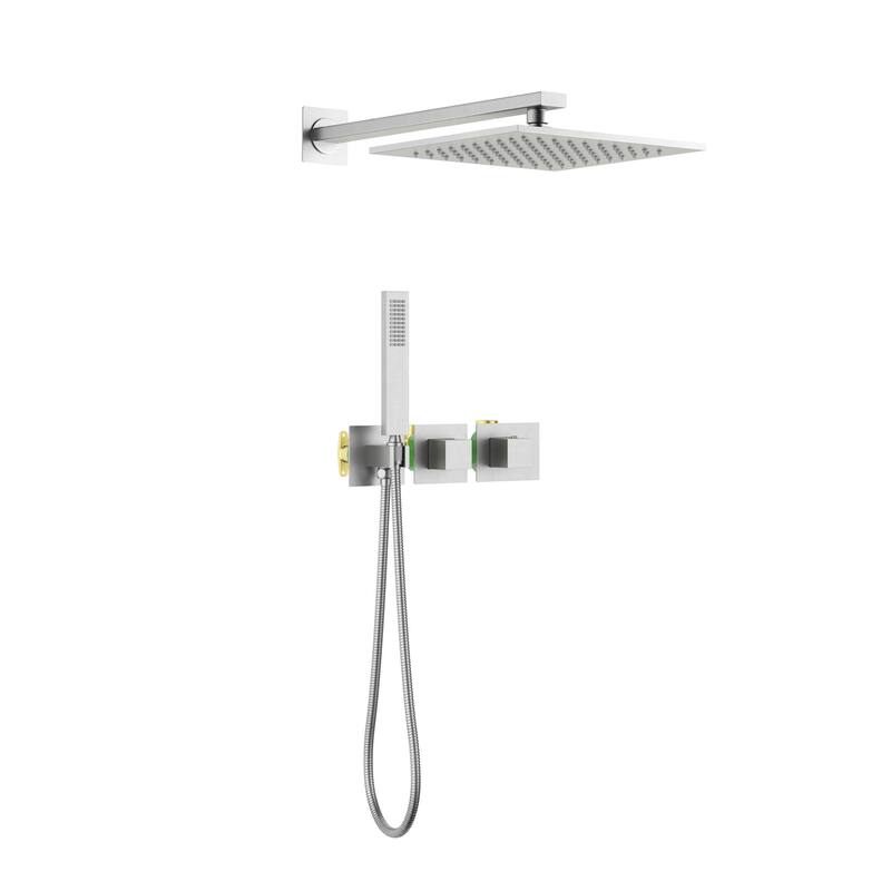 Cube 2 Function Thermostatic Shower System With Rough In Valve - Brushed Nickel