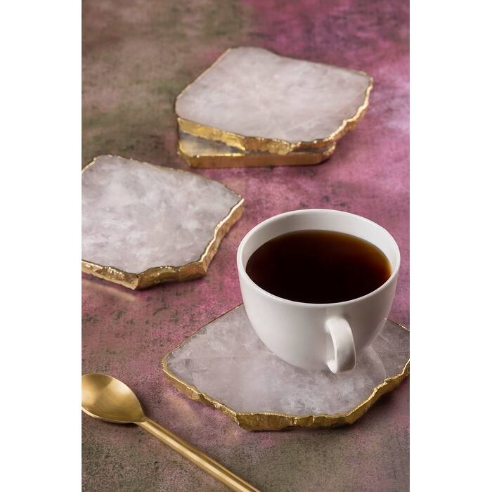 Dazzle Rose Quartz Coasters, Set of 4 - Pink - Pink