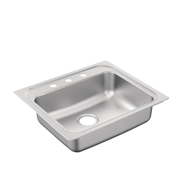 Moen G201963BQ 2000 Series 25" Drop In Single Basin Stainless Steel Kitchen Sink with 3 Faucet Holes and Rear Drain