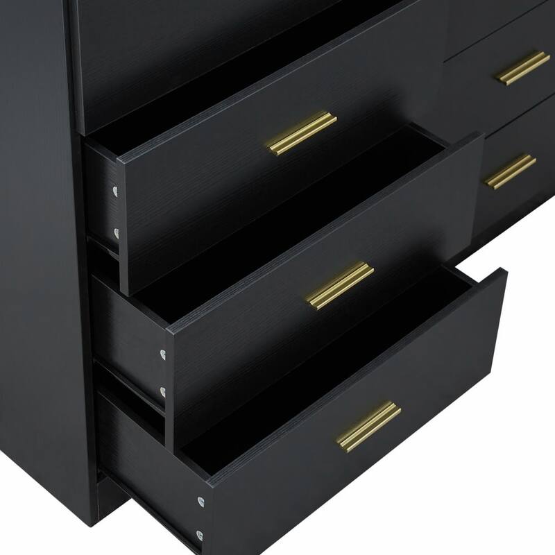 8 Drawer Dresser for Bedroom, Multi-functiona Wooden Storage Cabinet, Double Storage Chest with Drawers & Golden Handles
