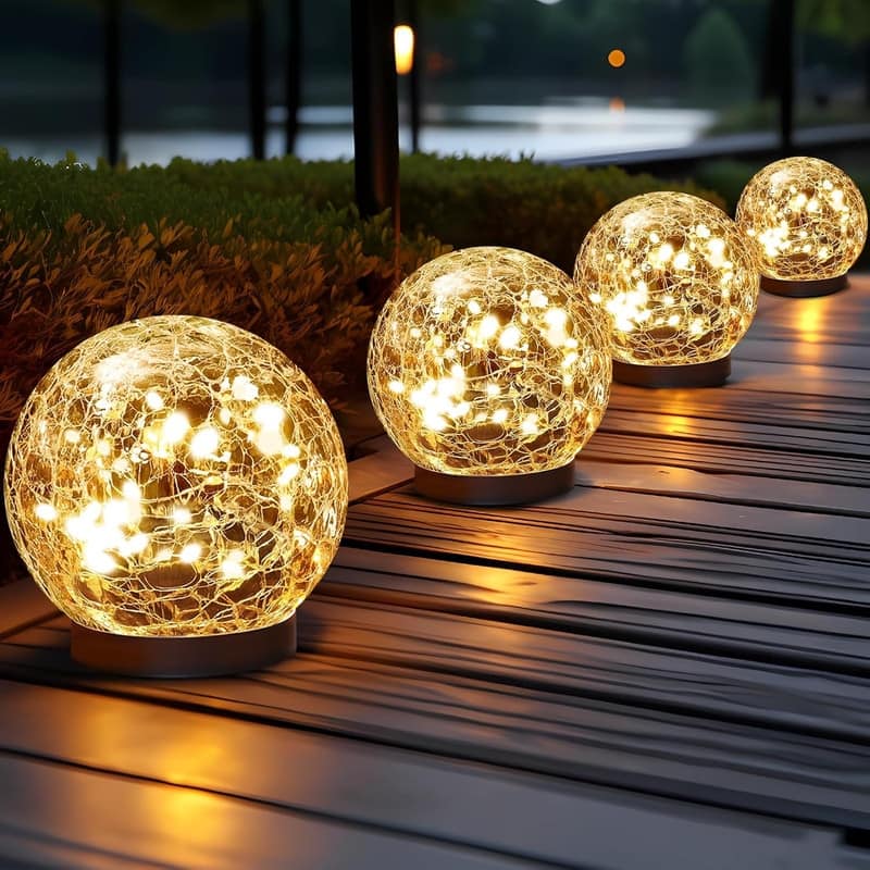 Solar Globe Lights Outdoor Waterproof-Solar Balls Garden - 4 Globes - Warm White