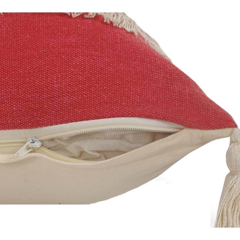 HomeRoots 14" X 36" Raspberry Red And Off-White 100% Cotton Zippered Pillow