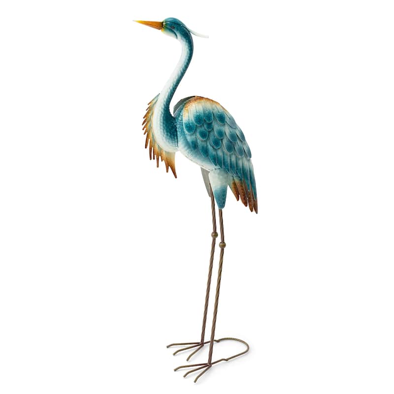 Glitzhome Metal Standing Crane Flamingo Garden Statue with Stakes Yard Art Sculpture Porch Decor
