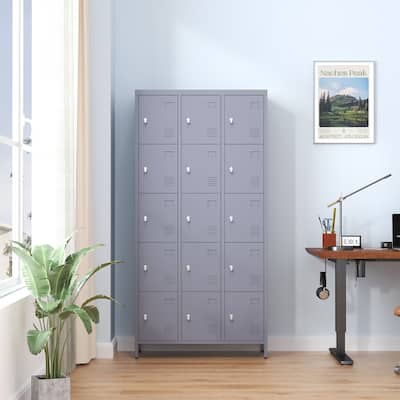 72"H Metal Lockers With 15 Door,Storage Cabinet With Lock for Employees,School,Gym
