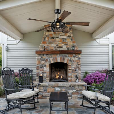 52" 5 - Blade Industrial Farmhouse Meshed Cage Ceiling Fan with Light and Remote