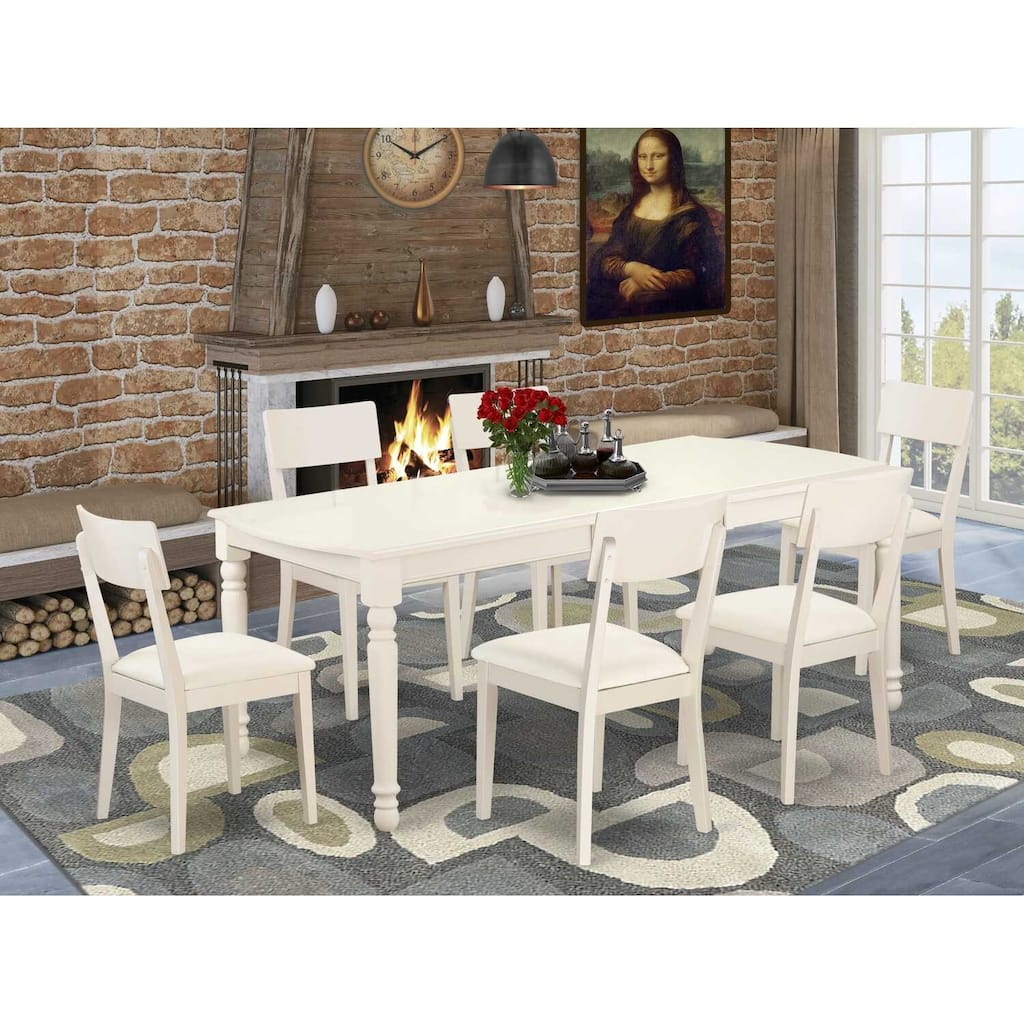 Nordic Dining Set 7 Piece Table & Chairs - Linen White Finish - Modern Farmhouse Kitchen Set