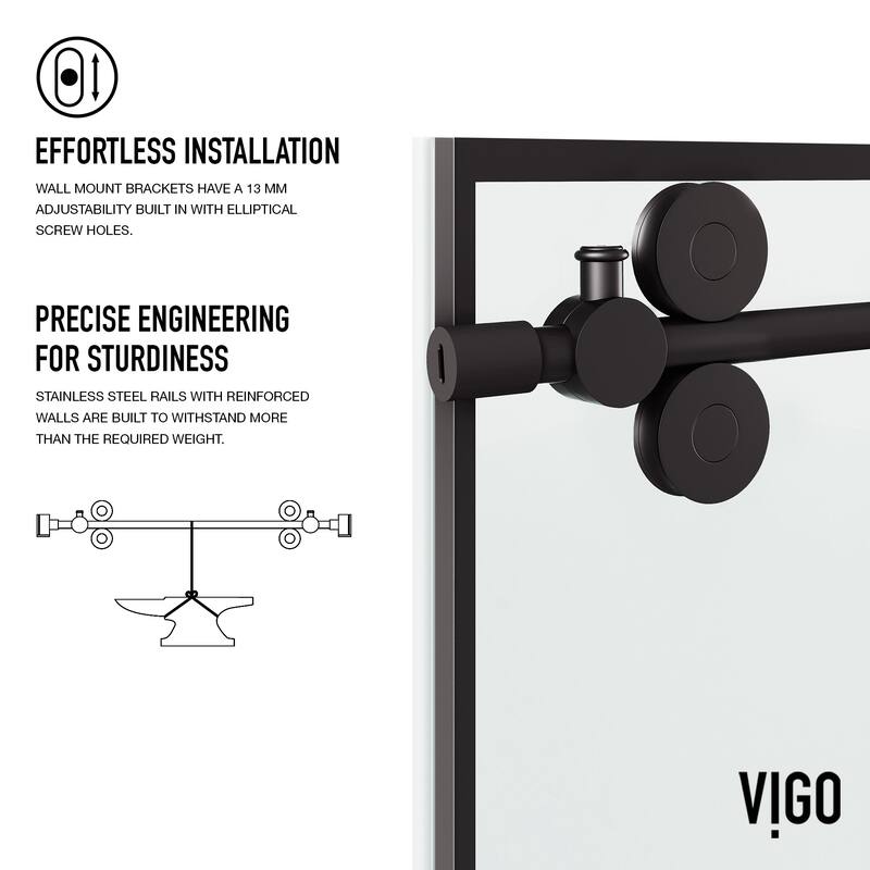 VIGO Elan 56" to 60" W x 74" H Frameless Sliding Shower Door in Matte Black