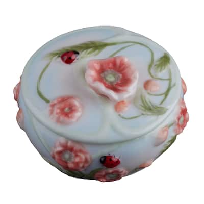 Charis 2.36" width LADY BUG & POPPY TRINKET BOX multicolor Fine Porcelain