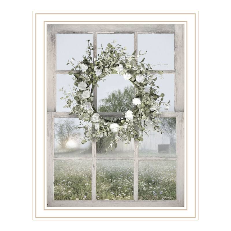 TrendyDecor4U Contemporary "Spring Farm View" Framed Print Wall Art - White