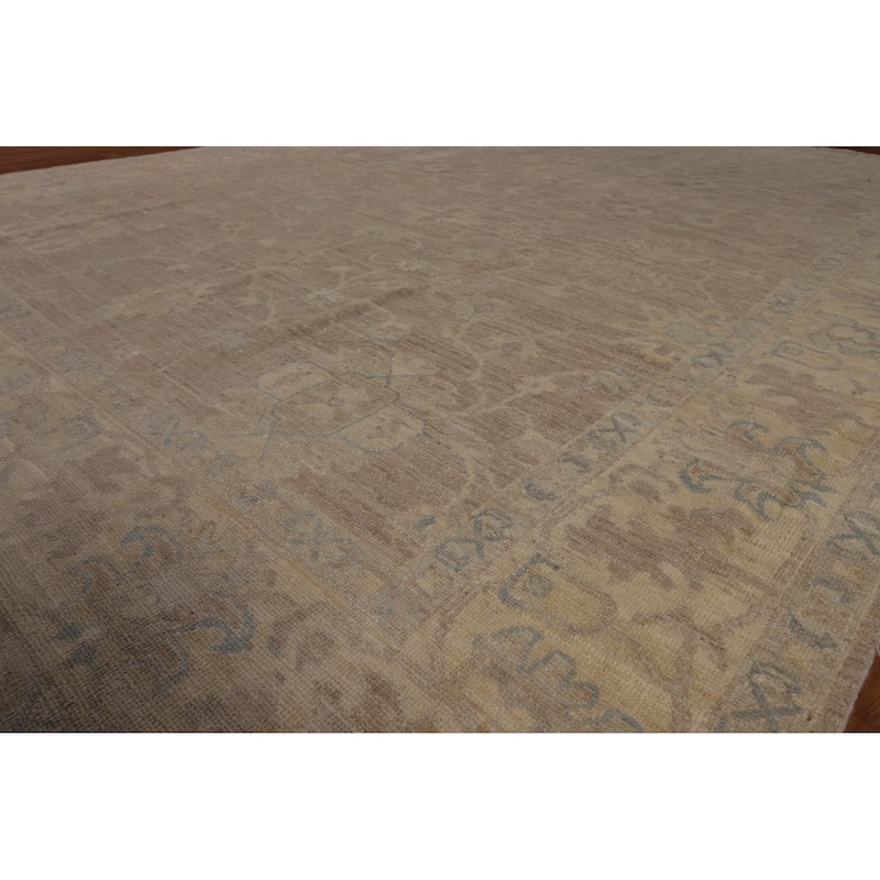 Vegetable Dye Oushak Turkish Rug Handmade Beige Wool Carpet - 8'0"x 9'11"