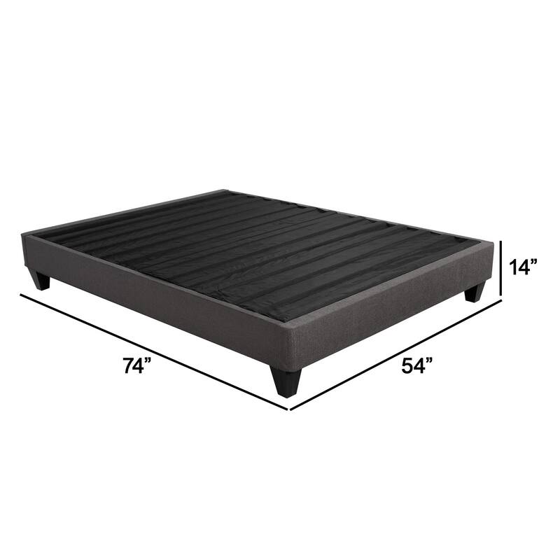 Tamy 13 Inch Full Size Platform Bed Frame, Wood Base, Dark Gray Linen