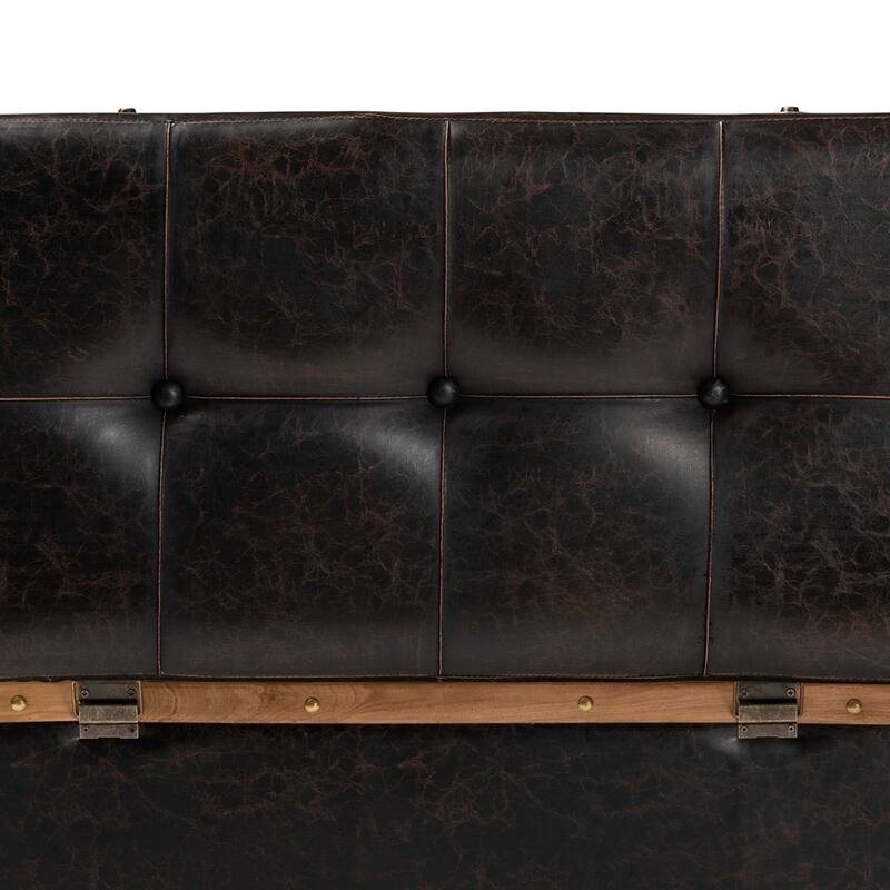 Modern Rustic Transitional Dark Brown Faux Leather Upholstered and Oak Brown Finished Wood Large Storage Ottoman