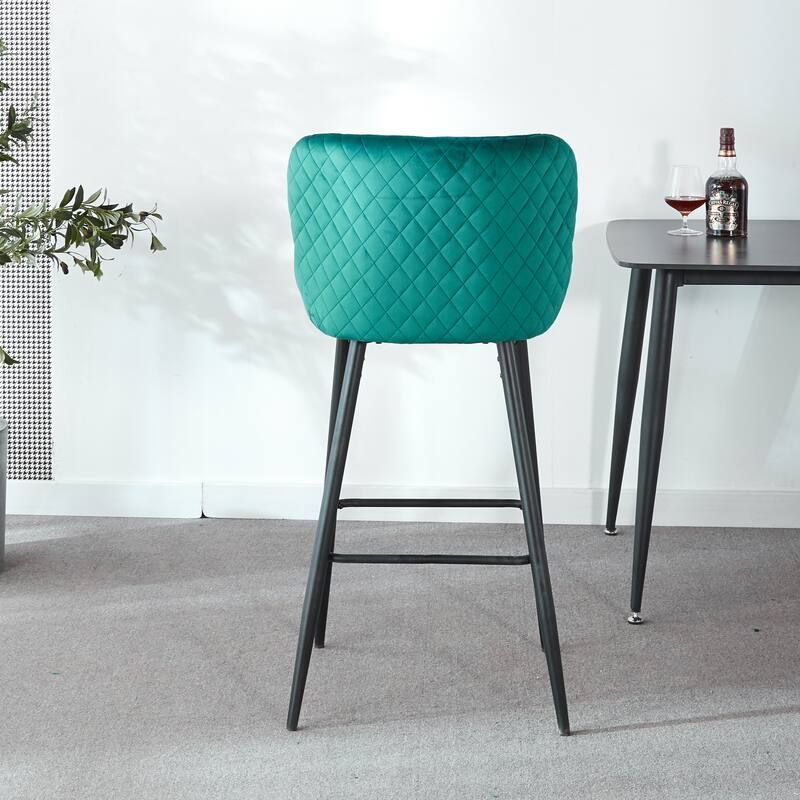 Counter Height Bar Stool Set of 2, Velvet Upholstered Dining Chairs with Metal Legs, Kitchen Island Stools with Backrest