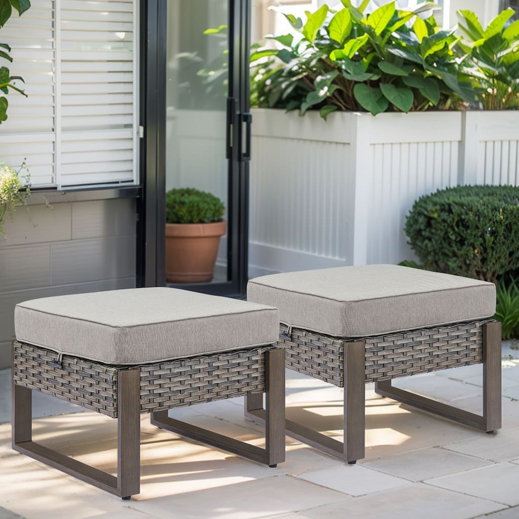 Gymojoy Outdoor Patio Rattan 2 Ottomans - Grey