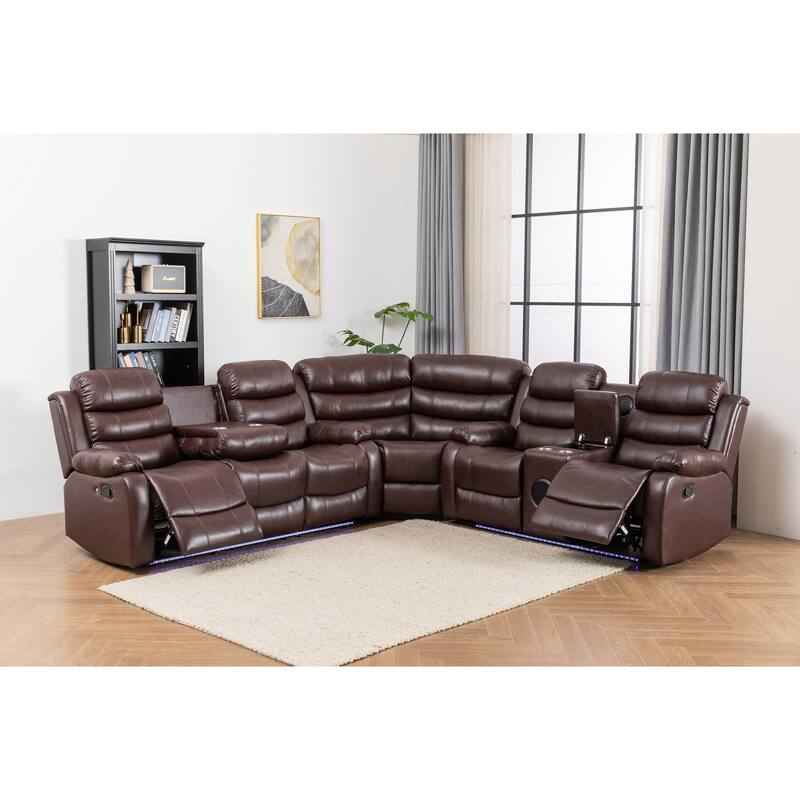 Donivi LED Faux Leather Reclining Sectional With Speakers
