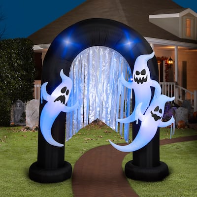 Gemmy Halloween Inflatable Ghost Archway w/ Flickering Black Lights & Metallic Streamers, 9 ft Tall