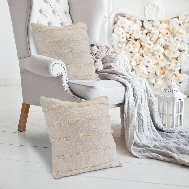 20" Ivory Overtufted Solid Square Throw Pillow