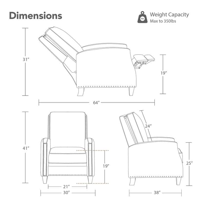 Spruce & Spring Alston Push Back Recliner Chair with Nailhead Trims for Living Room