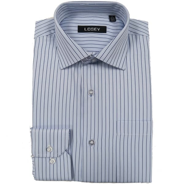 Men's Long Sleeve & Collar Dress Shirts (Blue Stripes). Opens flyout.