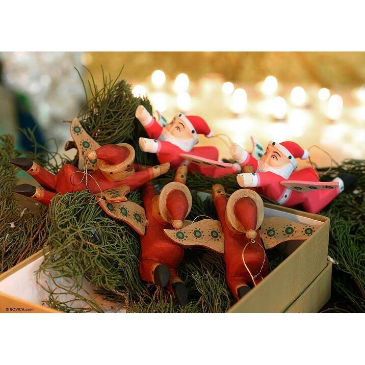 Handmade Wood ornaments, Flying Santa (Indonesia)