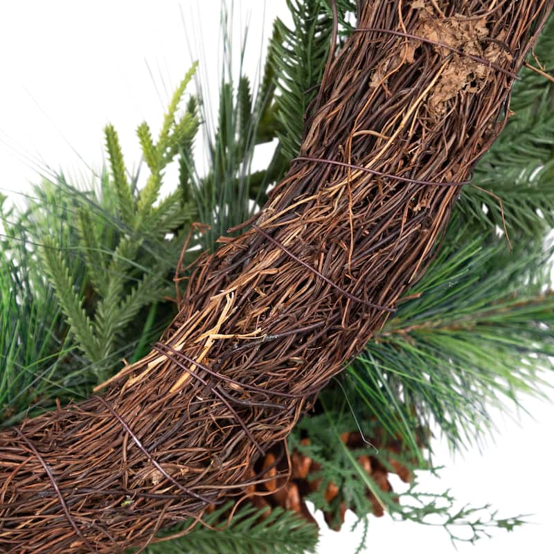 Mixed Birch and Cedar Iced Pinecone Artificial Christmas Wreath - 28" - Unlit