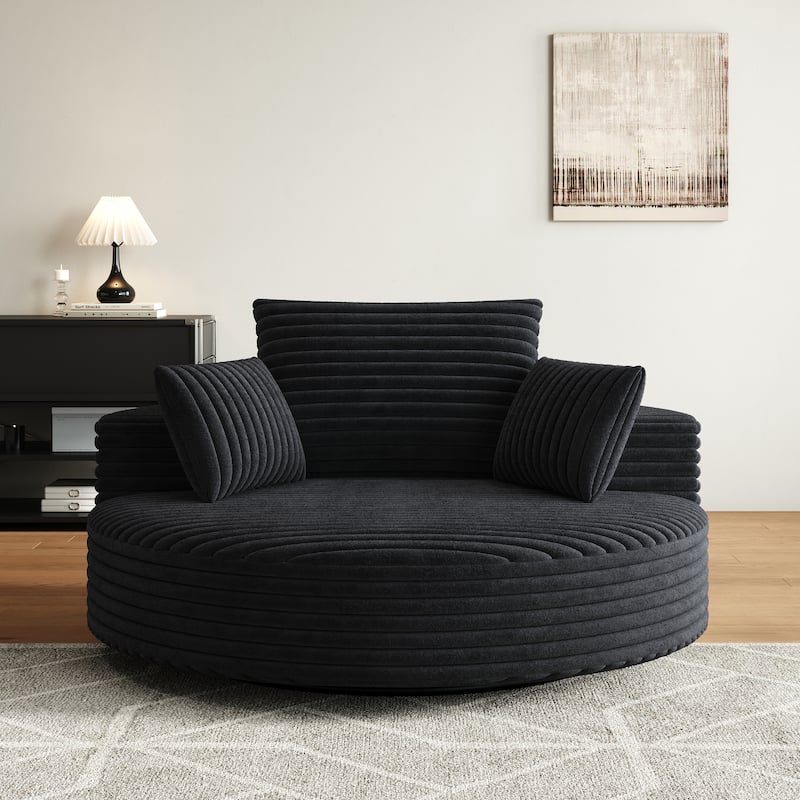 55''L Corduroy Chenille Foam Single Swivel Chair, Fluffy Modern Sleeper, 360 Degree Swivel Chair