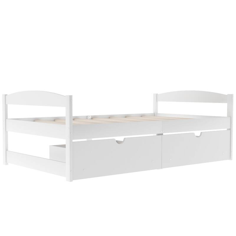 White Twin Size Platform Bed with Two Storage Drawers