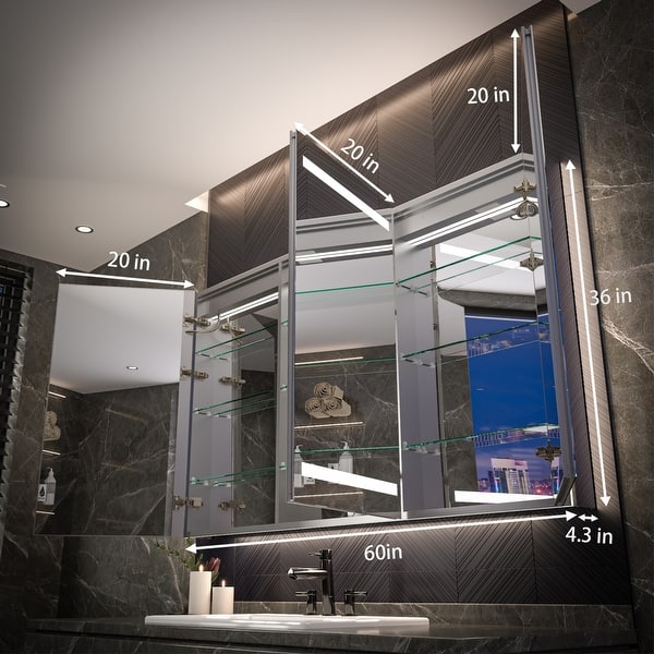 dimension image slide 3 of 5, Modland 48"-72"W x 36"H Lighted Bathroom Medicine Cabinet with Backlit & Frontlit Modes,Anti-Fog