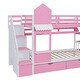 preview thumbnail 100 of 98, Bunk Bed Castle Playhouse Solid Wood Stairs Bed Frame with Storage Shelves & 2 Drawers, Children's Slide Bed with Guardrail