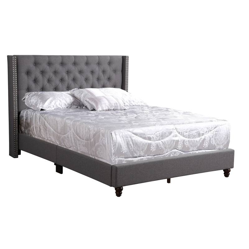 Queen Size Upholstered Platform Bed with Transitional Design and Foam-Padded Headboard