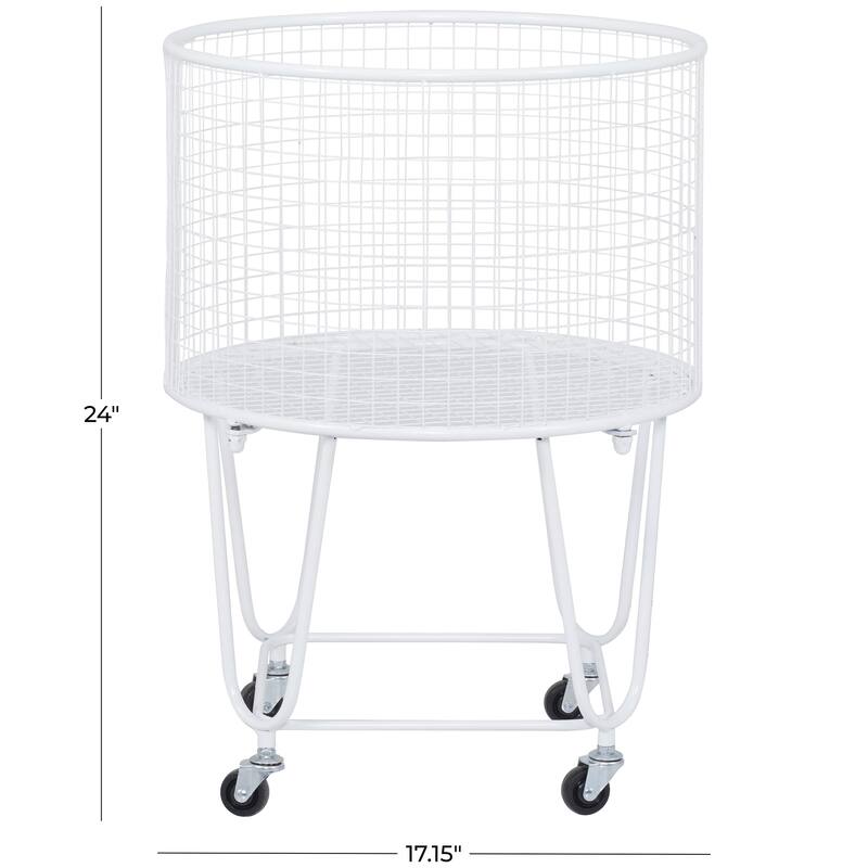 Metal Deep Set Metal Mesh Laundry Basket Storage Cart with Wheels - Gold or White - Roche River Decor